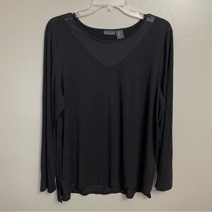 Tahari Sheer Long Sleeve Top Womens XL black stretchy Flowy closet staple